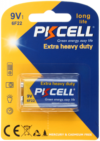 Батарейка солевая Pkcell Extra Heavy Duty, 6F22, 9V, тип «Крона»