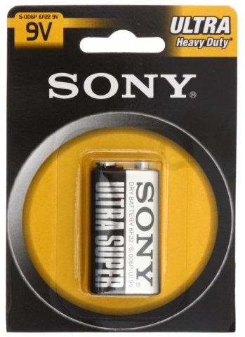 Батарейка солевая Sony Carbon Zinc Ultra Heavy Duty, 9V, 6F22, тип «Крона»