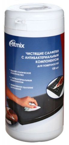Чистящие салфетки антибактериальные для поверхностей Ritmix, 100 шт.