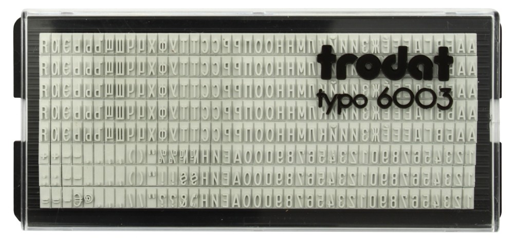 Касса символов для самонаборных штампов Trodat typo 6003 328 символов, высота 3 мм, шрифт русский