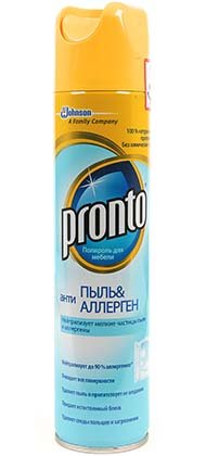 Полироль аэрозольный для мебели Pronto, 250 мл, «Антиаллерген» Полироль аэрозольный для мебели Pronto, 250 мл, «Антиаллерген»