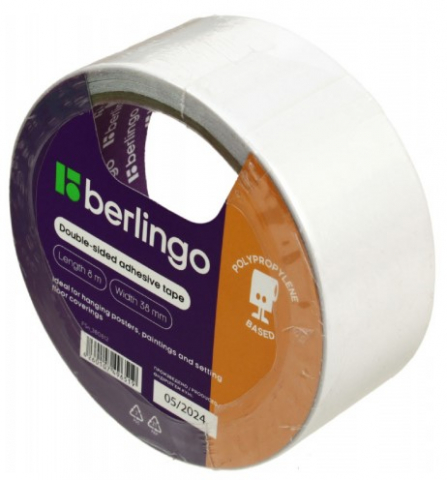 Клейкая лента двусторонняя полипропиленовая Berlingo, 38 мм*8 м