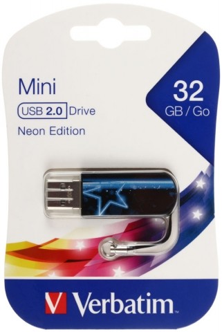 Флэш-накопитель Verbatim Mini Neon Edition, 32Gb, корпус черный с синим