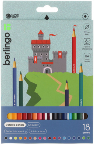 Карандаши цветные Berlingo SuperSoft «Замки» 18 цветов, длина 180 мм