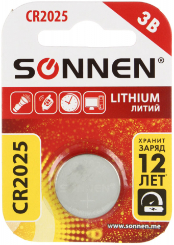 Батарейка литиевая дисковая Sonnen Lithium CR2025, 3V