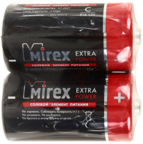 Батарейки солевые Mirex Extra Power C, R14, 1.5V, 2 шт. Батарейки солевые Mirex Extra Power C, R14, 1.5V, 2 шт.
