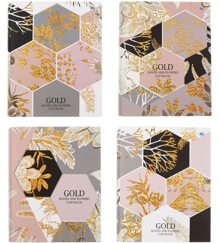 Тетрадь общая А5, 160 л. на кольцах BG Gold Pattern, 170*215 мм, клетка, ассорти