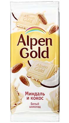 Шоколад Alpen Gold, 90 г, «Миндаль и кокос», белый шоколад