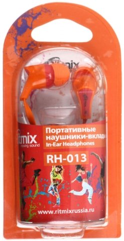 Наушники Ritmix RH-013, красные с оранжевым