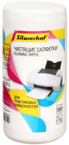 Салфетки чистящие для пластиковых поверхностей Silwerhof, 100 шт., в тубе Салфетки чистящие для пластиковых поверхностей Silwerhof, 100 шт., в тубе