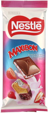 Шоколад Nestle, 80 г, Maxibon, молочный с клубникой и печеньем