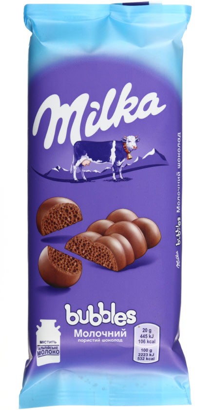 Шоколад Milka, 80 г, Milka Bubbles, молочный пористый