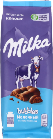 Шоколад Milka, 76 г, Milka Bubbles, молочный пористый
