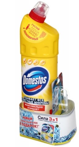 Средство для мытья сантехники Domestos , 1000 мл, «Лимонная свежесть» + туалетный блок «Сила 3 в 1»