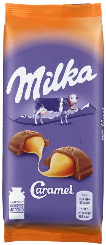 Шоколад Milka, 90 г, молочный шоколад с карамельной начинкой