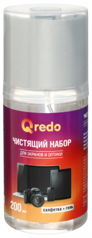 Комплект для очистки экранов всех типов и оптики Qredo гель 200 мл + салфетка