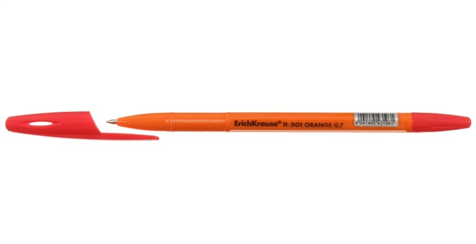 Ручка шариковая Erich Krause R-301 Orange Stick корпус оранжевый, стержень красный