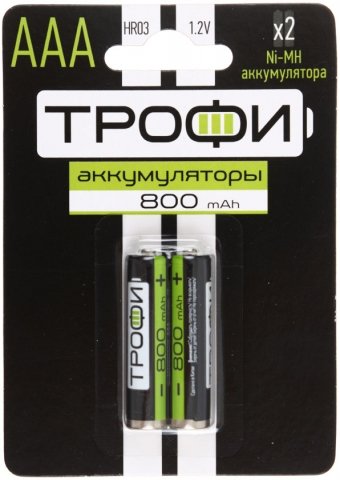 Аккумулятор «Трофи» , AAА, HR03, 1.2V, 800 mAh (2 шт. в упаковке)