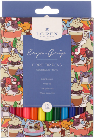 Фломастеры Lorex Ergo-Grip Cocktail Kittens 12 цветов, толщина линии 3 мм, вентилируемый колпачок Фломастеры Lorex Ergo-Grip Cocktail Kittens 12 цветов, толщина линии 3 мм, вентилируемый колпачок