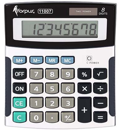 Калькулятор 8-разрядный Forpus FO-11007, серый с черным