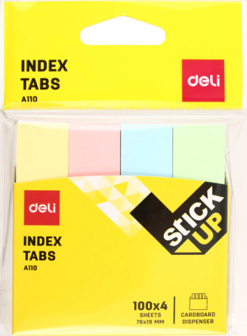Закладки-разделители бумажные с липким краем Deli, 19*76 мм, 100 л.*4 цвета