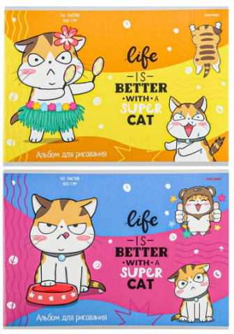 Альбом для рисования А4 Prof-Press, 40 л., «Забавный котенок», ассорти Альбом для рисования А4 Prof-Press, 40 л., «Забавный котенок», ассорти