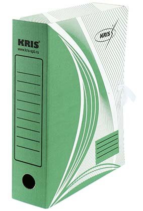 Папка архивная из картона на завязках Kris, формат А4 (325*250 мм), корешок 75 мм, зеленая