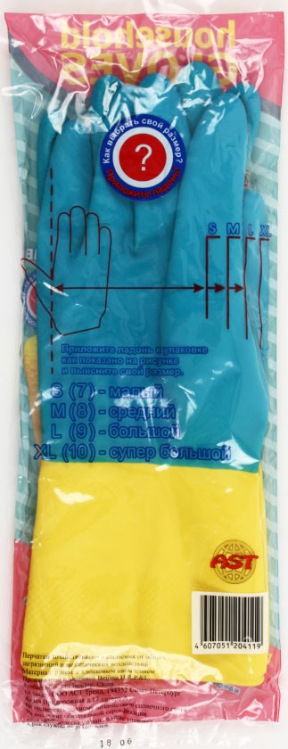 Перчатки латексные хозяйственные Gloves, размер L, желто-голубые Перчатки латексные хозяйственные Gloves, размер L, желто-голубые