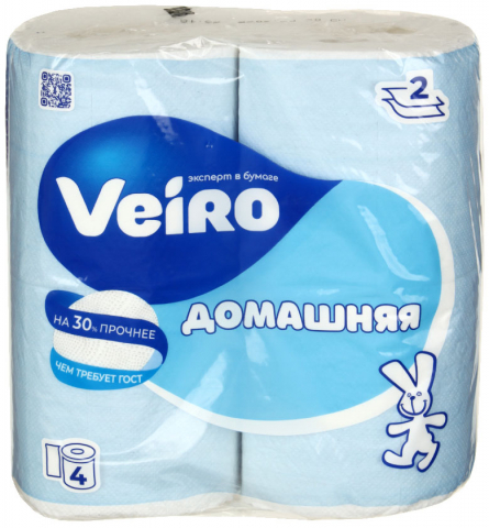 Бумага туалетная Veiro «Домашняя», 4 рулона, ширина 90 мм, белая Бумага туалетная Veiro «Домашняя», 4 рулона, ширина 90 мм, белая