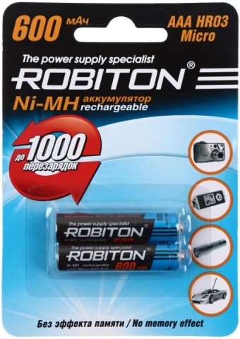 Аккумулятор Robiton AAА, HR03, 1.2V, 600 mAh (2 шт. в упаковке)