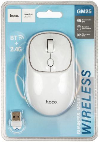 Мышь компьютерная Hoco GM25, беспроводная, белая Мышь компьютерная Hoco GM25, беспроводная, белая