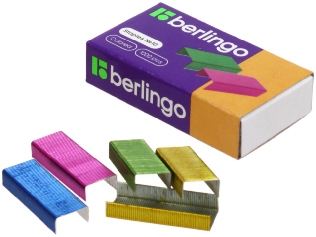 Скобы для степлеров Berlingo №10, 1000 шт., цветные