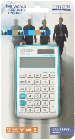 Калькулятор карманный 12-разрядный Citizen CPC-112, белый с голубым