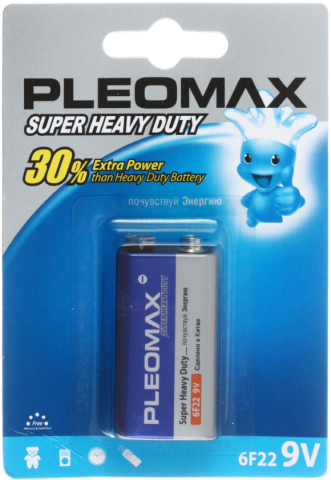 Батарейка солевая Samsung Pleomax Super Heavy Duty, 6F22, 9V, тип «Крона»