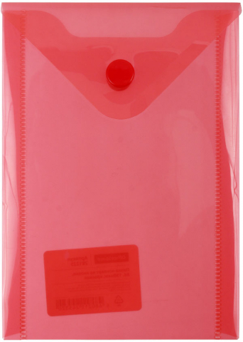 Папка-конверт пластиковая на кнопке OfficeSpace А6, толщина пластика 0,15 мм, красная