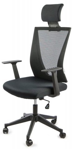 Кресло офисное Calviano Bruno для персонала, обивка из ткани (черная) и сетка (черная)