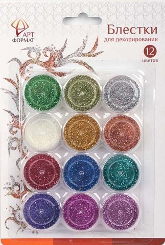 Блестки для декорирования «АРТФормат», 12 цветов Блестки для декорирования «АРТФормат», 12 цветов