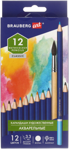 Карандаши цветные акварельные художественные Brauberg Art Classic, 12 цветов Карандаши цветные акварельные художественные Brauberg Art Classic, 12 цветов