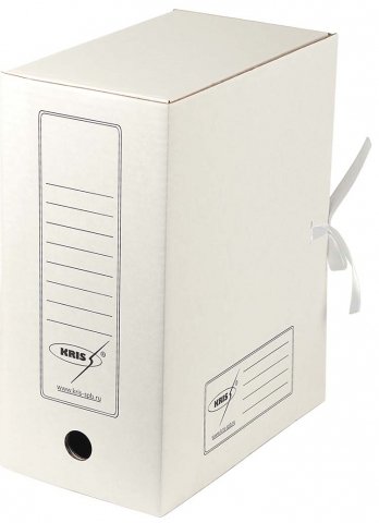 Папка архивная из картона на завязках Kris, формат А4 (325*250 мм), корешок 150 мм, белая белая