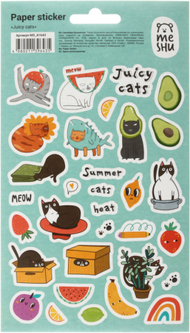 Наклейки бумажные Meshu, 12*21 см, 32 шт., Juicy Cats Наклейки бумажные Meshu, 12*21 см, 32 шт., Juicy Cats