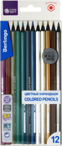 Карандаши цветные Berlingo SuperSoft. Metallic, 12 цветов, длина 180 мм