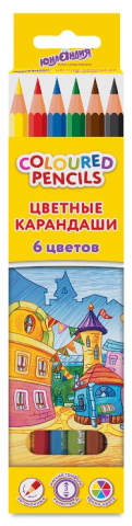 Карандаши цветные «Юнландия. Домики», 6 цветов, длина 176 мм Карандаши цветные «Юнландия. Домики», 6 цветов, длина 176 мм