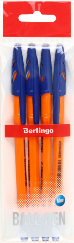 Набор шариковых ручек Berlingo Tribase Orange, 4 шт., корпус оранжевый, синие Набор шариковых ручек Berlingo Tribase Orange, 4 шт., корпус оранжевый, синие