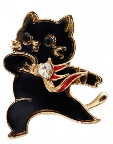 Брошь «Кот-герой», 3,5 см, черная с золотистыми вставками