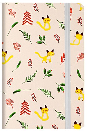 Книжка записная на резинке «Котики и листочки» (А6), 90*140 мм, 80 л., линия, бежевая