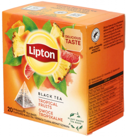 Чай Lipton ароматизированный пакетированный 36 г, 20 пирамидок, Tropical Fruit, черный чай