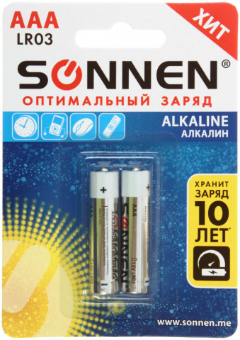 Батарейки щелочные Sonnen Alkaline, AAA, LR03, 1.5V, 2 шт. Батарейки щелочные Sonnen Alkaline, AAA, LR03, 1.5V, 2 шт.