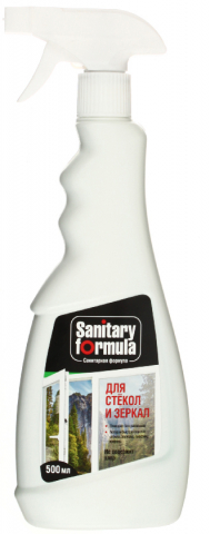 Средство для мытья стекол и зеркал Sanitary Formula, 500 мл, с распылителем Средство для мытья стекол и зеркал Sanitary Formula, 500 мл, с распылителем