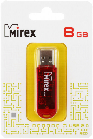 Флэш-накопитель Mirex Elf, 8Gb, USB 2.0, корпус прозрачно-красный