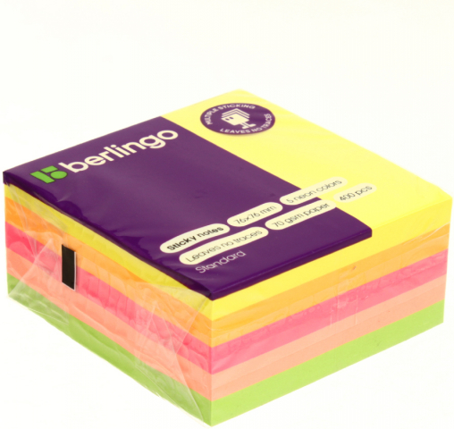 Бумага для заметок с липким краем Berlingo Ultra Sticky 76×76 мм, 1 блок×400 л., 5 цветов, неон